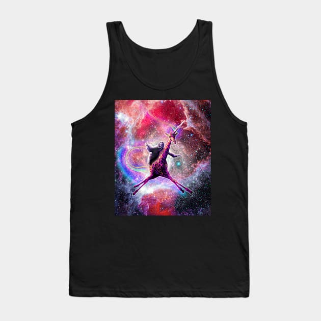 Space Sloth Riding Giraffe Unicorn Tank Top by Random Galaxy